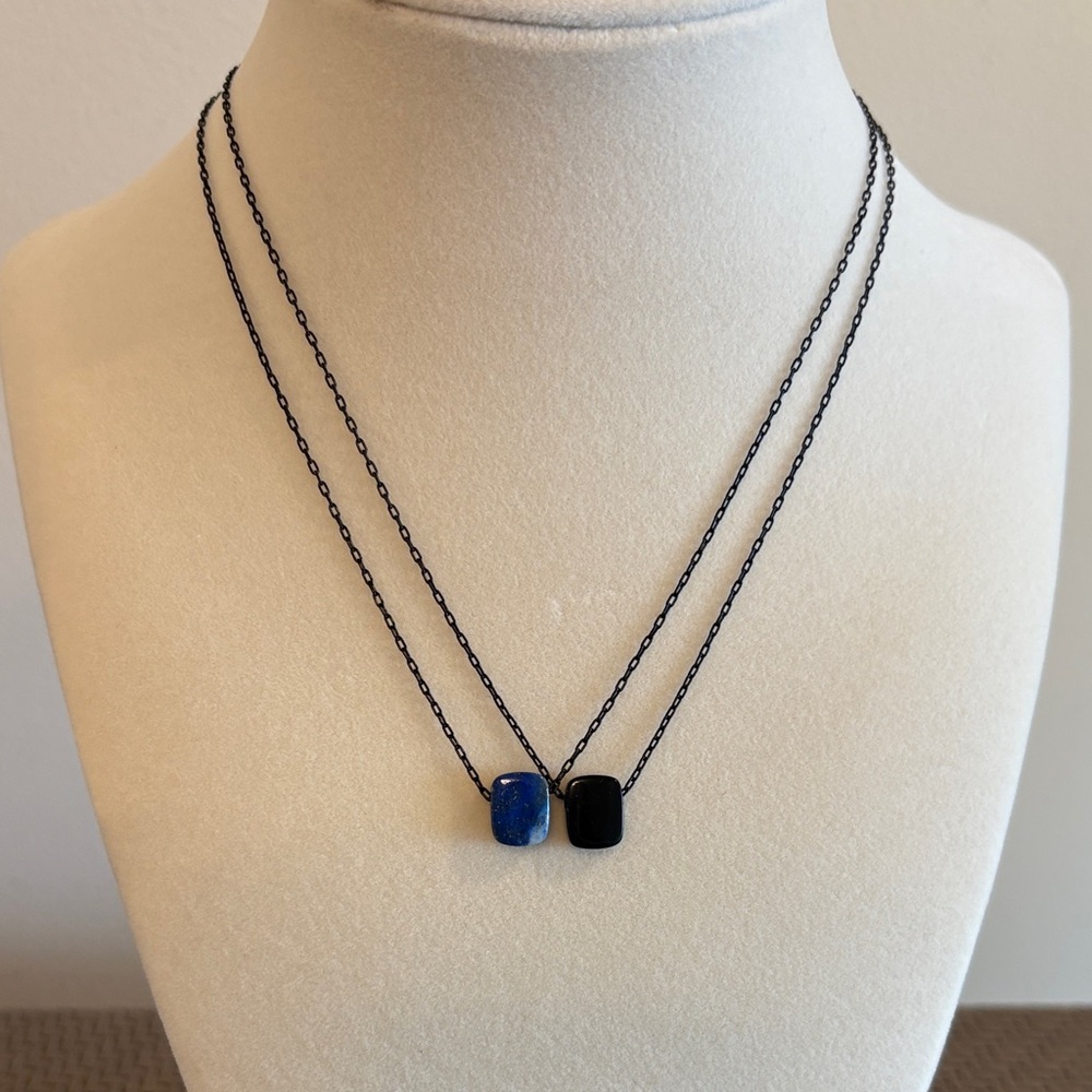 Set of Two 90s Vintage Nine West 925 Sterling Silver Stone Pendant Necklaces